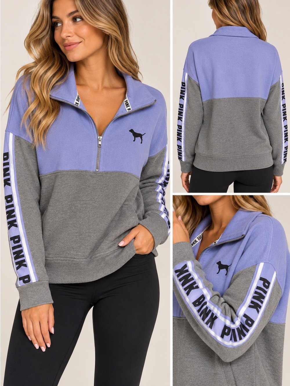 PINK Victoria's Secret Lavender & Gray Colorblock Half-Zip Pullover